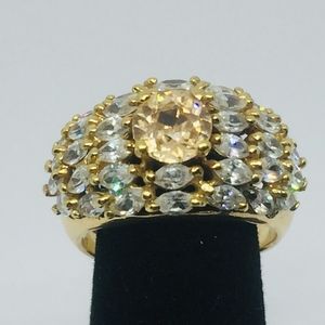 Stunning Gold over Sterling Rhinestone Ring